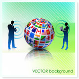 Business Couple with Flag Globe on Vector Background