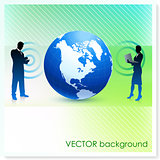 Business Team with Globe on Vector Background