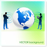 Business Team with Globe on Vector Background