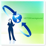 Businesswoman with Globe on Vector Background