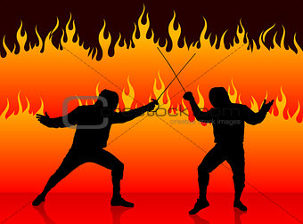 Fencing Sport on Fire Background