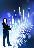 businesswoman communication fiber optic cable internet backgroun
