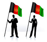 Business silhouettes with waving flag of Afganistan