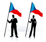 Business silhouettes with waving flag of Czech Republic