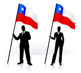 Business silhouettes with waving flag of Chile