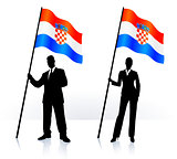 Business silhouettes with waving flag of Croatia