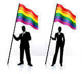 Business silhouettes with waving flag of Gay Pride