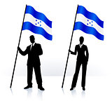 Business silhouettes with waving flag of Honduras