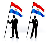Business silhouettes with waving flag of Paraguay