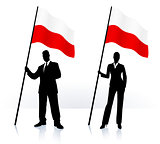 Business silhouettes with waving flag of Poland