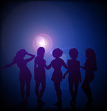 Sexy young women dancing on vector lens flare