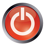 Red glossy power button on white