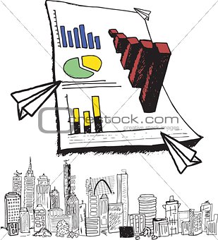Large 3d graph with cityscape doodle