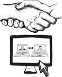 Video chat and handshake illustrations