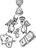 Savings concept illustrations with angel and devil