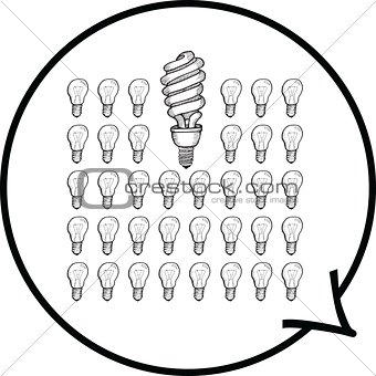 Light bulbs in speech bubble