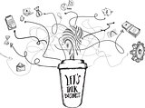 Networking concept doodles with coffee cup