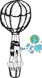 Girl blowing earth bubbles in hot air balloon