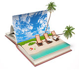 book with a tropical beach