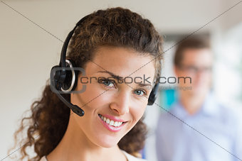 Female call center operator wearing headset