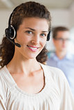 Customer service operator wearing headset