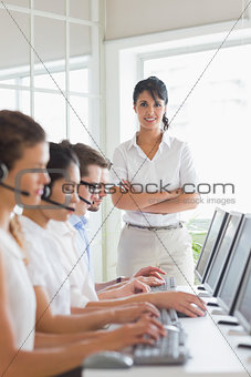 Female manager working in a call center