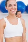 Closeup of fit woman at fitness studio