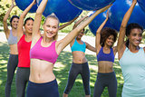 Group of women exercising in park