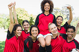 Successful female soccer team at park