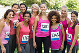 Group of women participating in breast cancer marathon