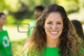 Close-up of smiling woman in park