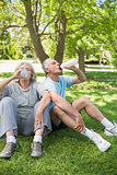Mature couple drinking water at park