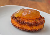 Deep fried camembert with pear cinnamon marmelade