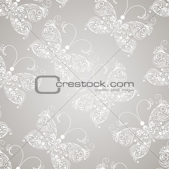 Vector seamless pattern with white paper cut butterflies