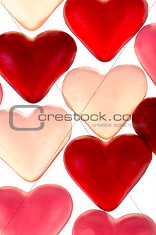 Brightly coloured red gummy hearts