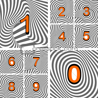 Design numbers set. Striped waving line textured font