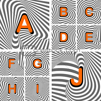 Design alphabet letters from A to J. Striped waving line texture