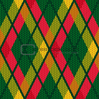 Rhombic tartan green and red fabric seamless texture