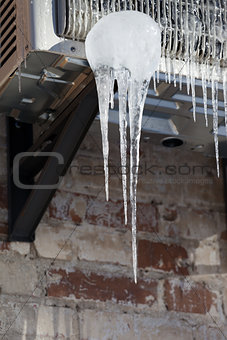 Icicle on icy air conditioner