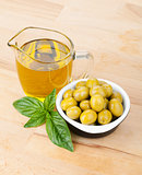 Olives, olive oil and basil