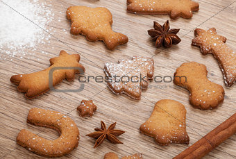 Gingerbread cookies with spices and flour