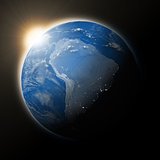 Sun over South America on planet Earth