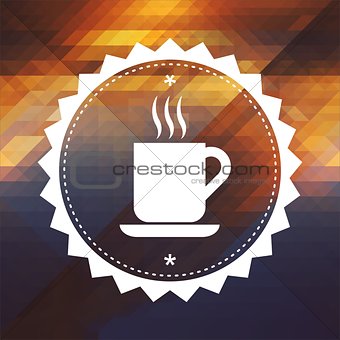 Cup of Coffee Icon on Retro Triangle Background.