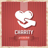 Charity on Red Striped Background in Flat Design.