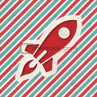 Icon of Go Up Rocket on Striped Background.
