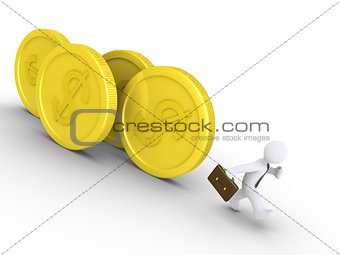 Businessman is chased by coins