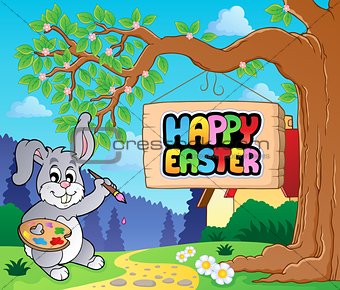 Image with Easter bunny and sign 1