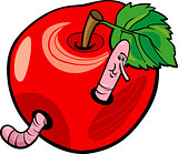 apple with worm cartoon illustration
