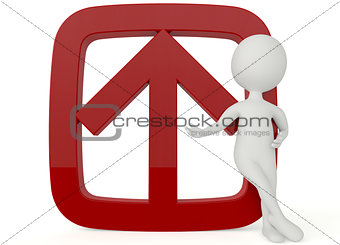 3d humanoid character with a red up sign
