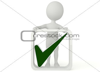 3d humanoid character with a checkmark sign